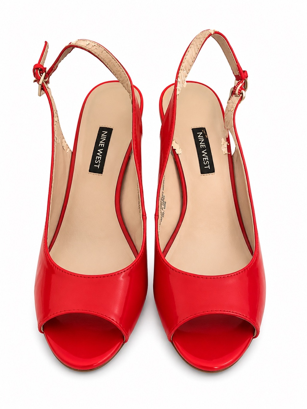 Nine West Red Patent Leather Slingback Peep-Toe Heels